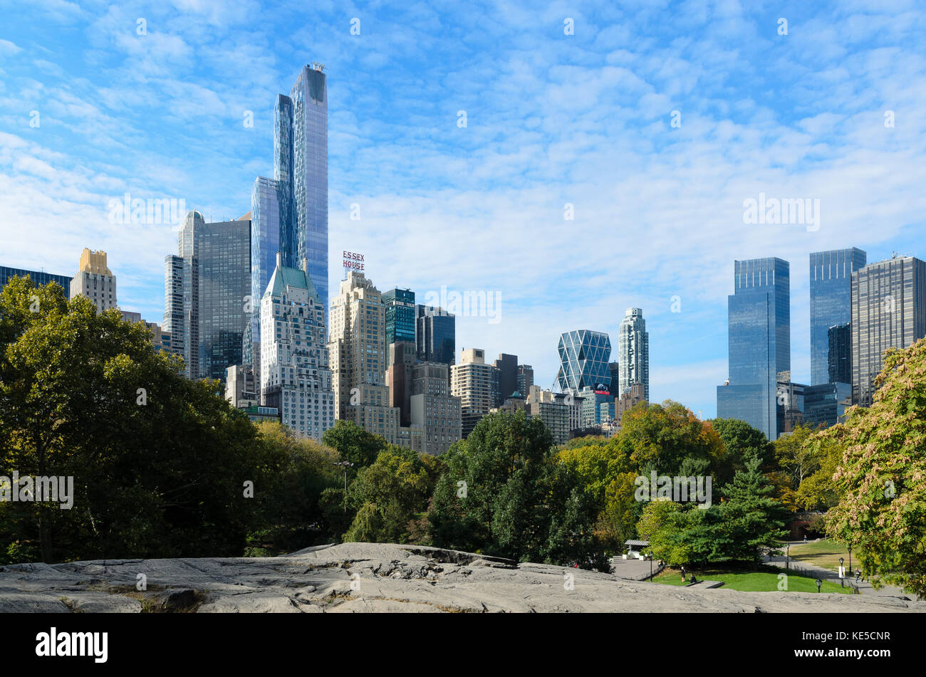 View of NYC skyline from Central Park Stock Photo
