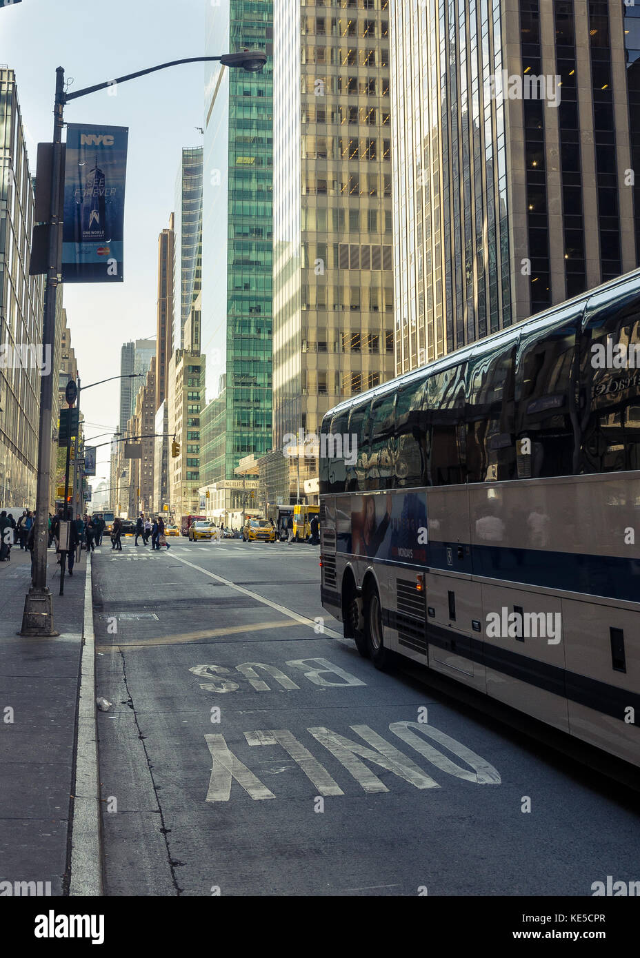 Bus at New York City streets Stock Photo