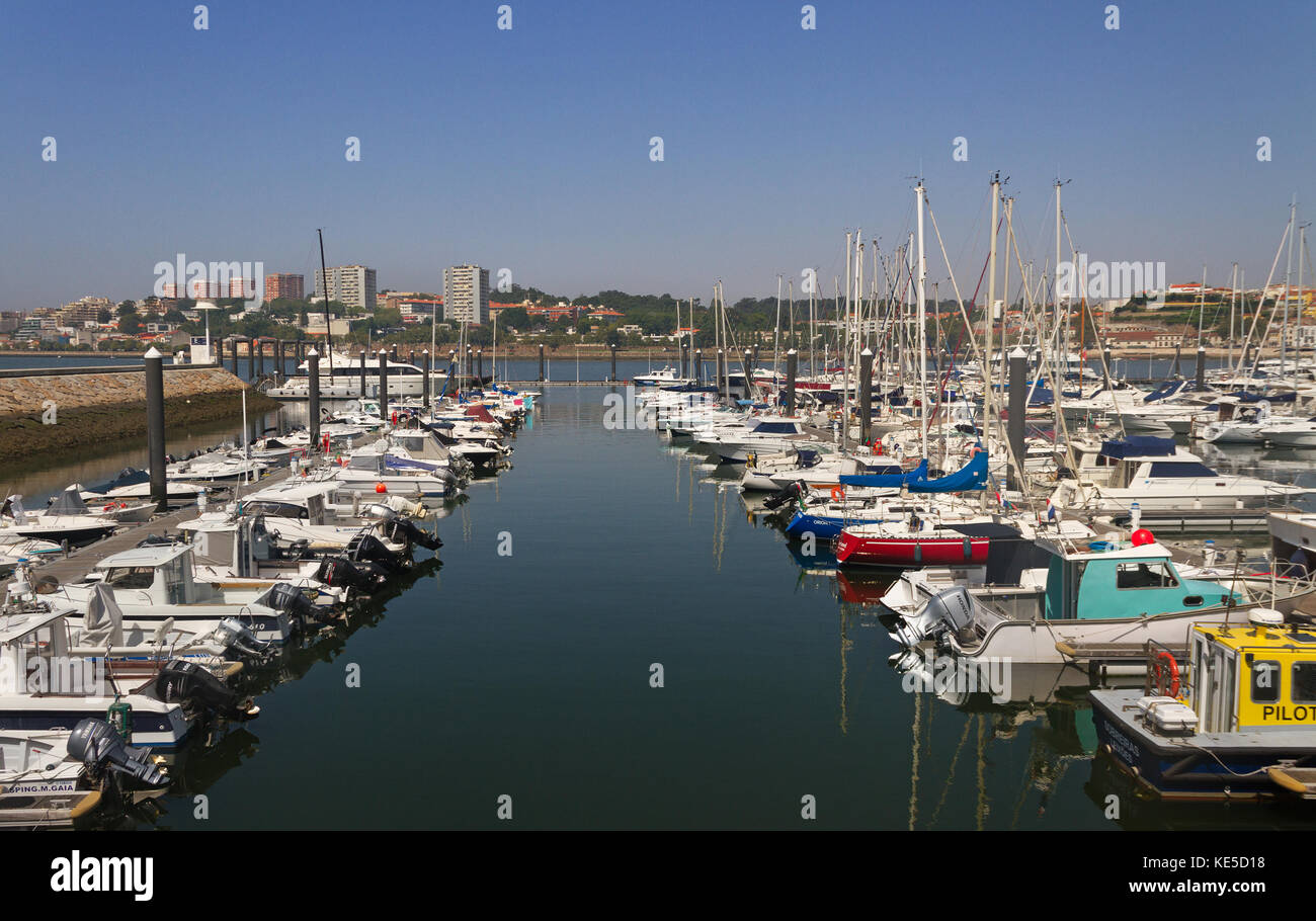 PORTO, AFURADA, PORTUGAL- SEPTEMBER 6: Harbor for ships in Porto on the banks of the river Dora. Ships and yachts on the water on 6 September 2016, Po Stock Photo
