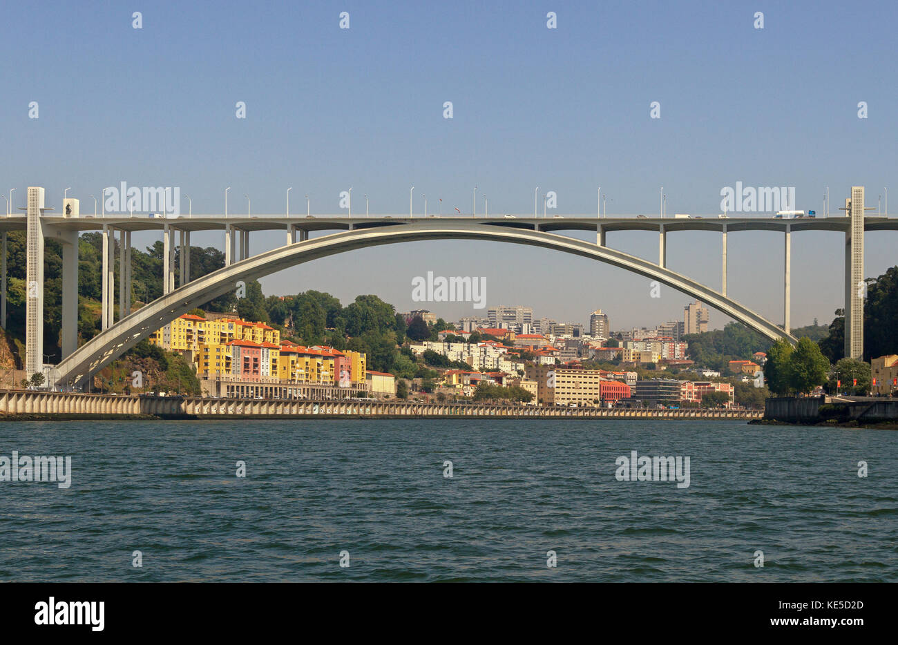PORTO, AFURADA, PORTUGAL- SEPTEMBER 6: View to the Porto, bridge above the river Dora on 6 September 2016, Porto, Afurada, Portugal. Stock Photo