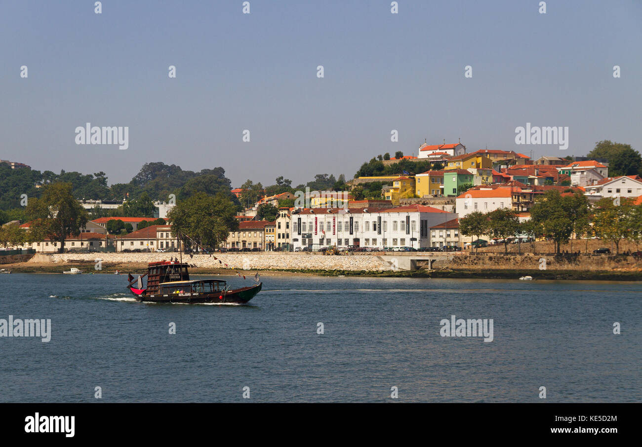 PORTO, AFURADA, PORTUGAL- SEPTEMBER 6: View to the Porto, tourist hip on the river Dora on 6 September 2016, Porto, Afurada, Portugal. Stock Photo