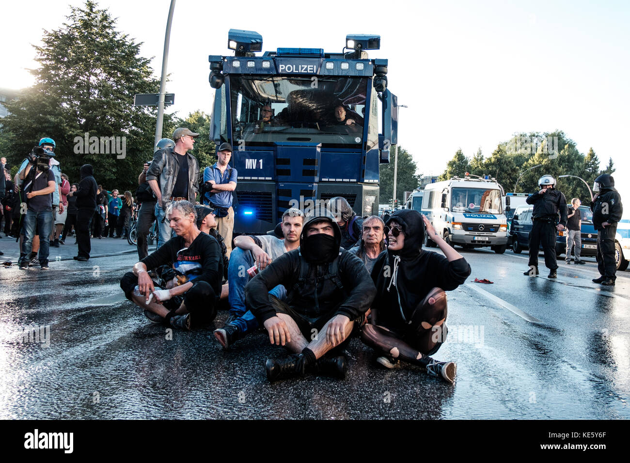 HAMBURG, JULY 7, 2017: Block of peacful protester against G20 summit in Hamburg Stock Photo