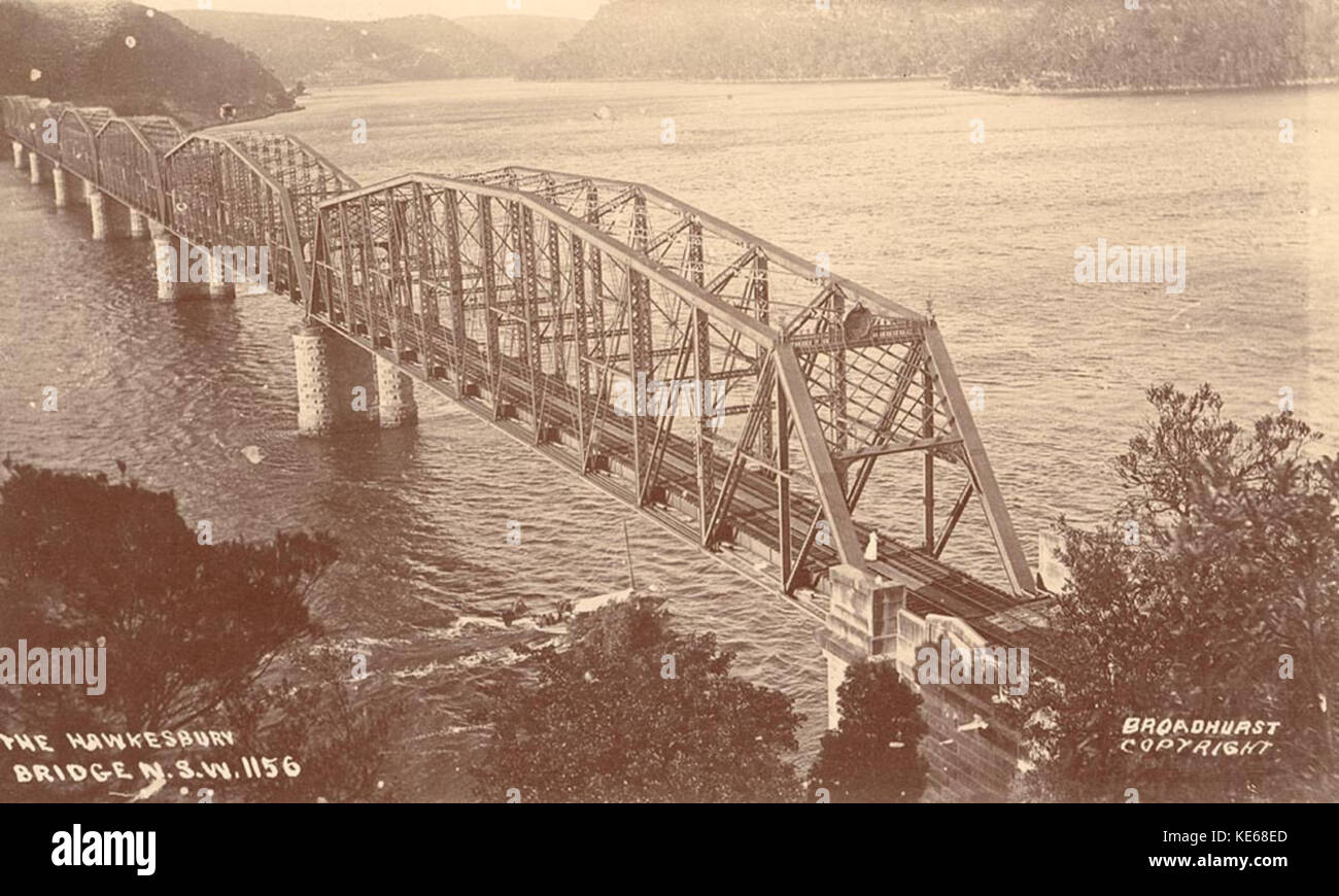 The Hawkesbury Bridge in New South Wales is a significant engineering structure, spanning the Hawkesbury River, crucial for transportation and local infrastructure. Stock Photo
