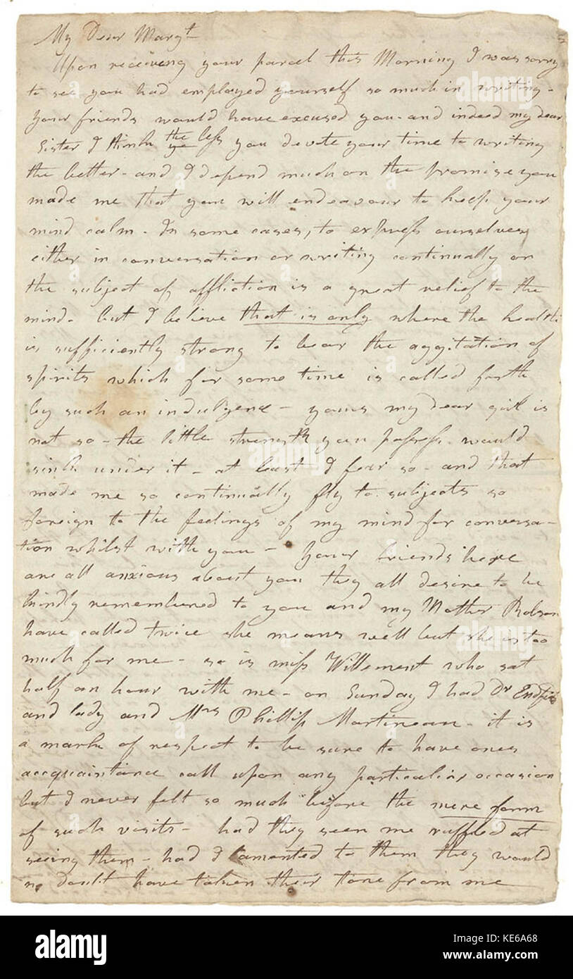 A historical letter written by Eliza Burrows to her sister Margaret ...