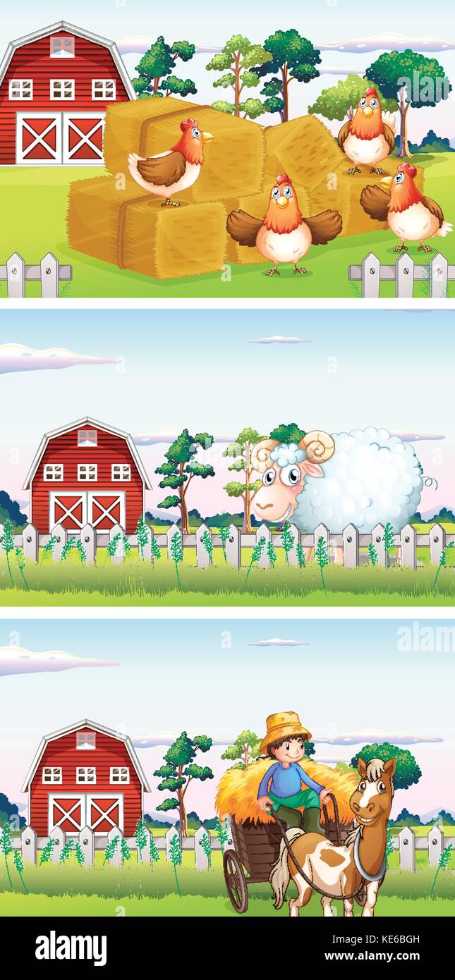 Farmer and farm animals in the farm illustration Stock Vector Image ...