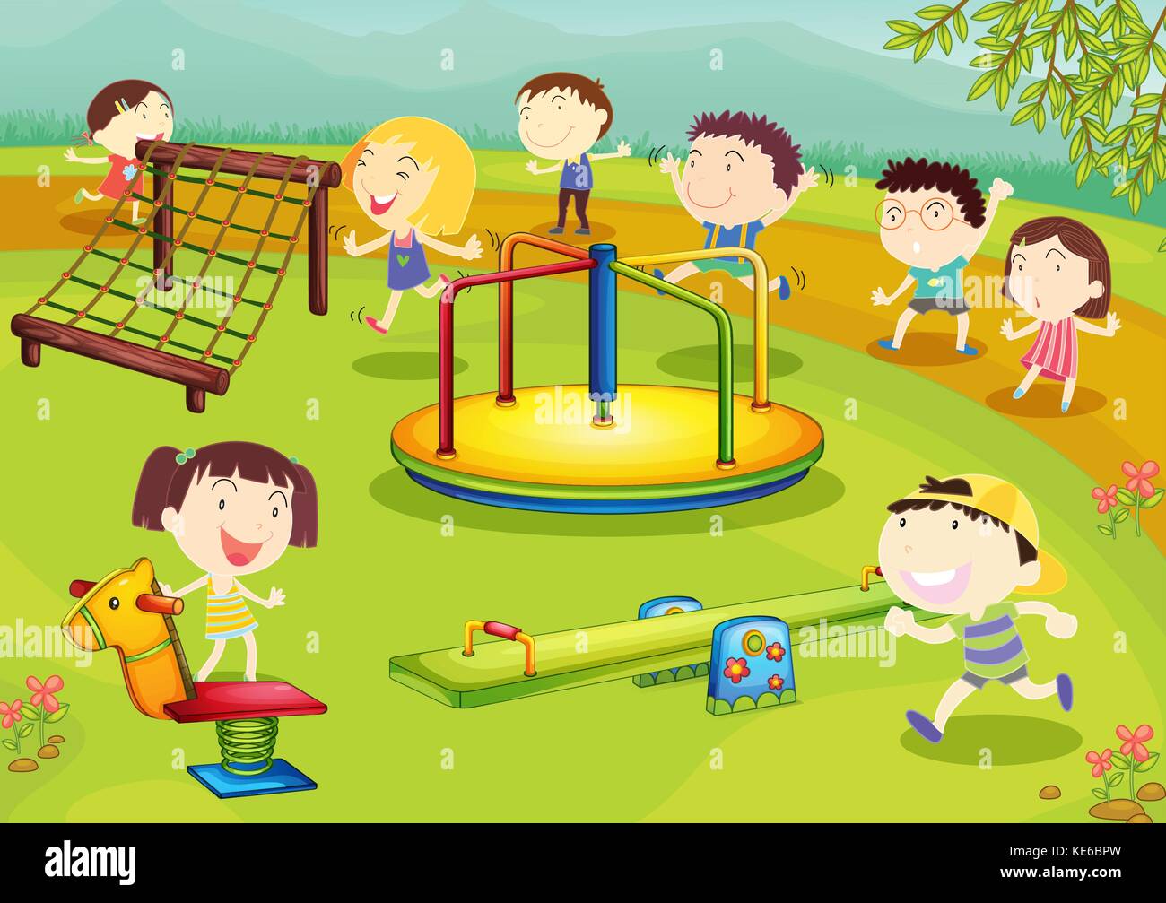 Children Playing In The Playground Illustration Stock Vector Image