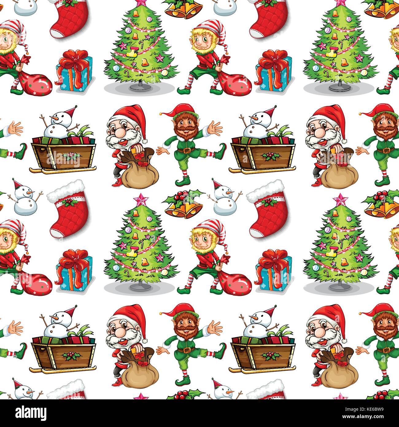 Seamless christmas with santa and tree illustration Stock Vector Image ...