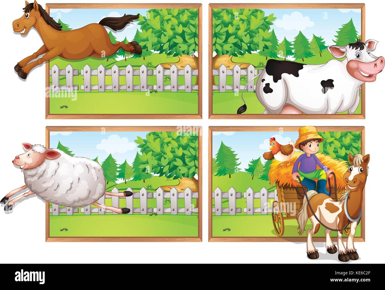 Farm animals and farmer on wagon illustration Stock Vector Image & Art ...