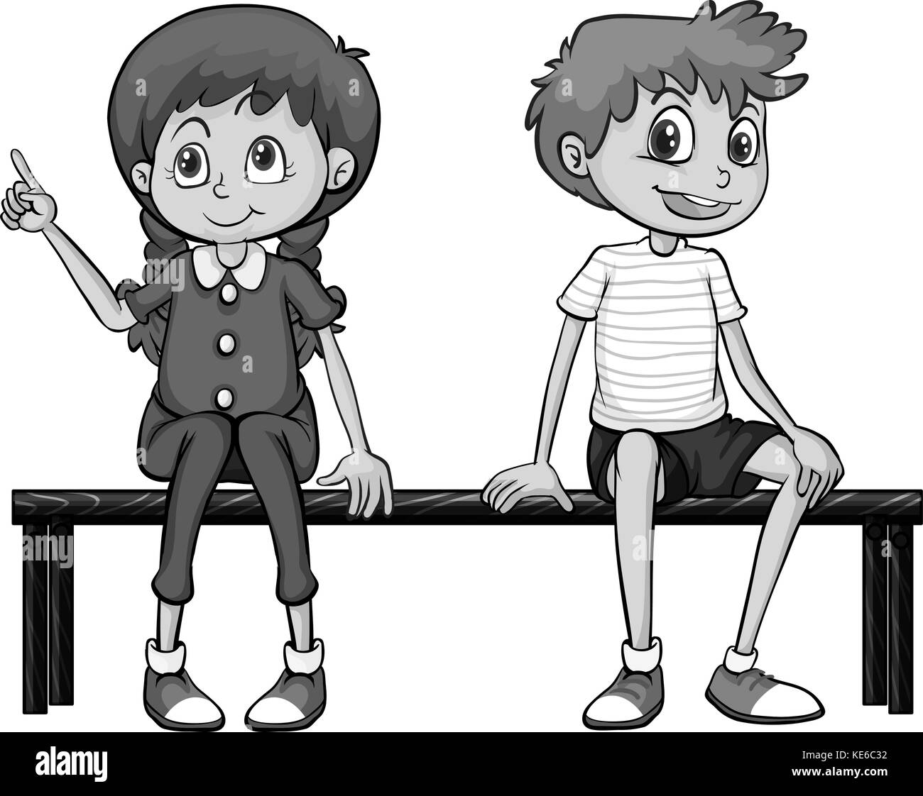 Girl and boy sitting on a bench illustration Stock Vector