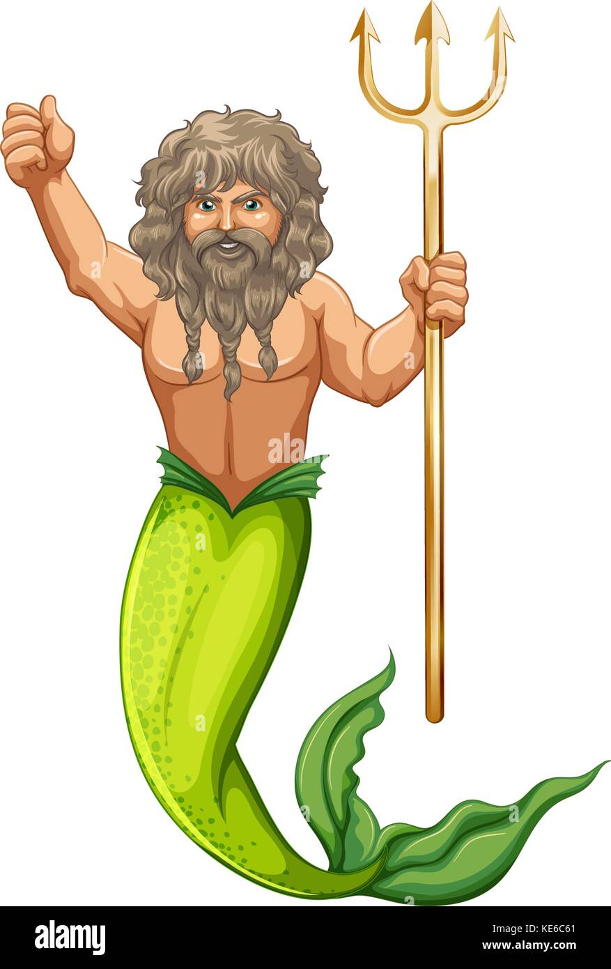 Male Mermaid Holding Trident Illustration Stock Vector Image Art Alamy