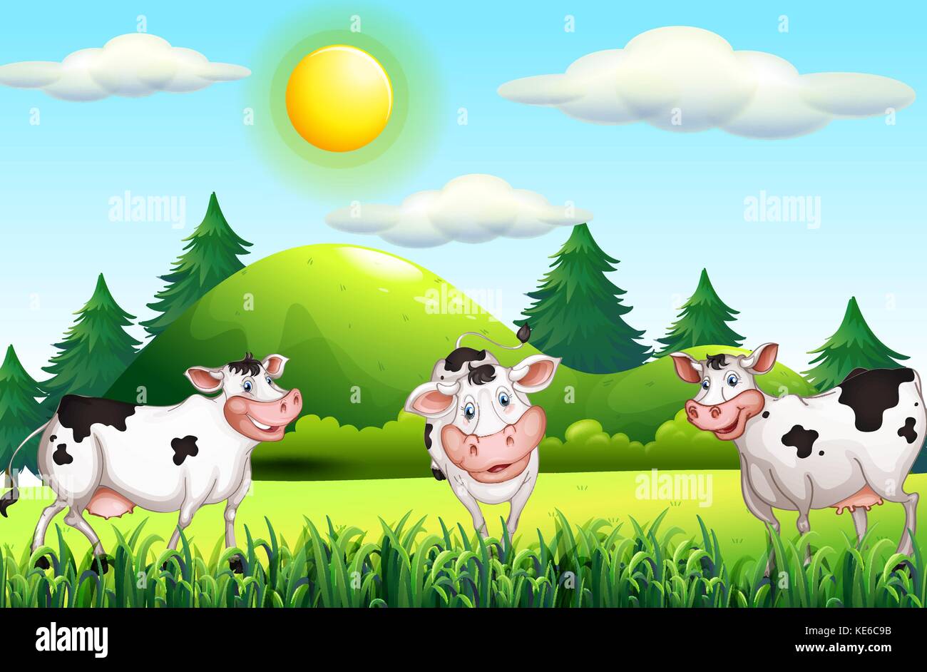 Thee cows standing in the farmyard illustration Stock Vector Image ...