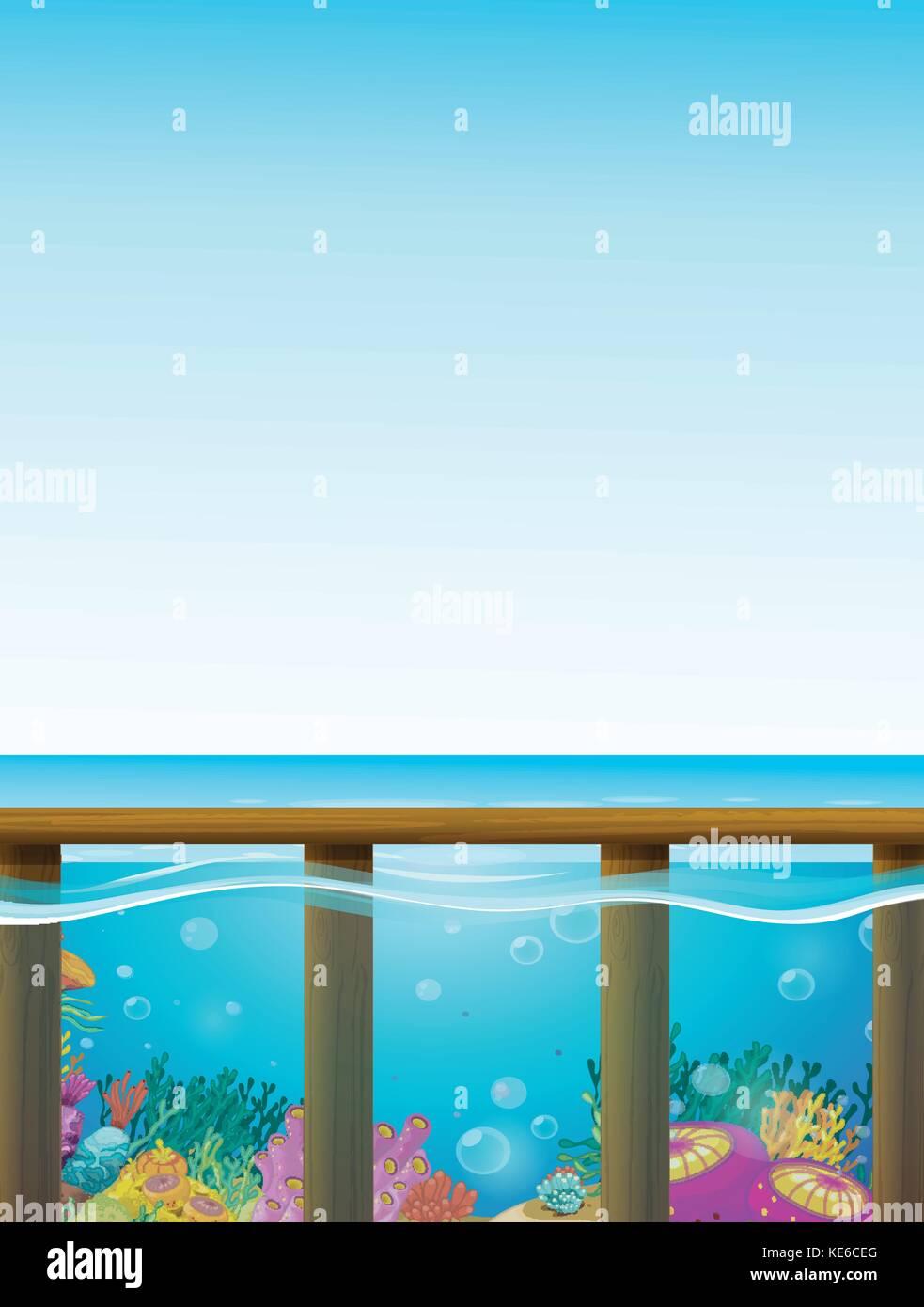 Scene with blue sea and underwater illustration Stock Vector Image ...