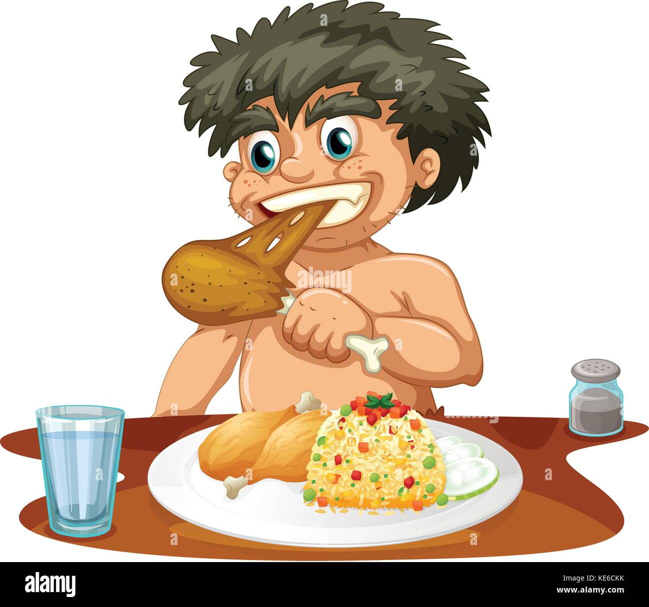 Man eating chicken and rice illustration Stock Vector Image & Art - Alamy
