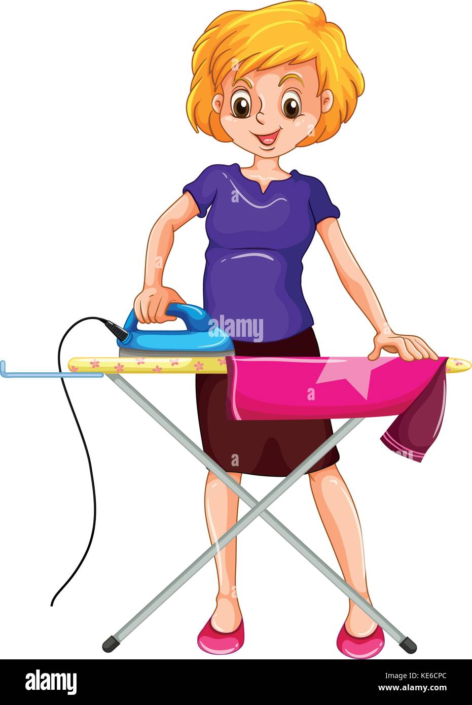 Woman ironing clothes on the ironing board illustration Stock Vector