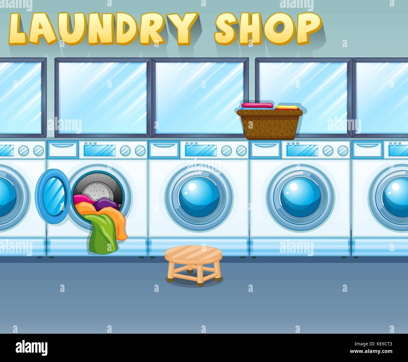 Scene in laundry shop illustration Stock Vector