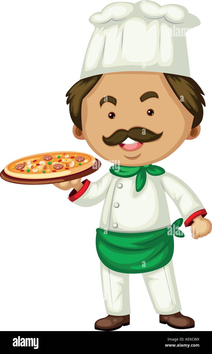 Male chef and italian pizza illustration Stock Vector Image & Art - Alamy