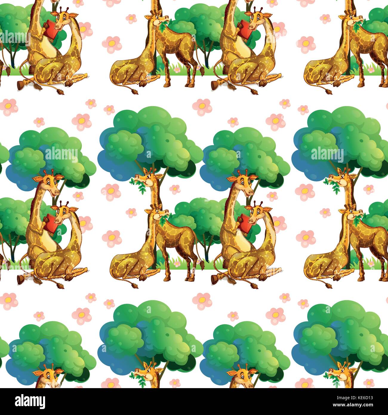 Seamless giraffes in the forest illustration Stock Vector Image & Art ...