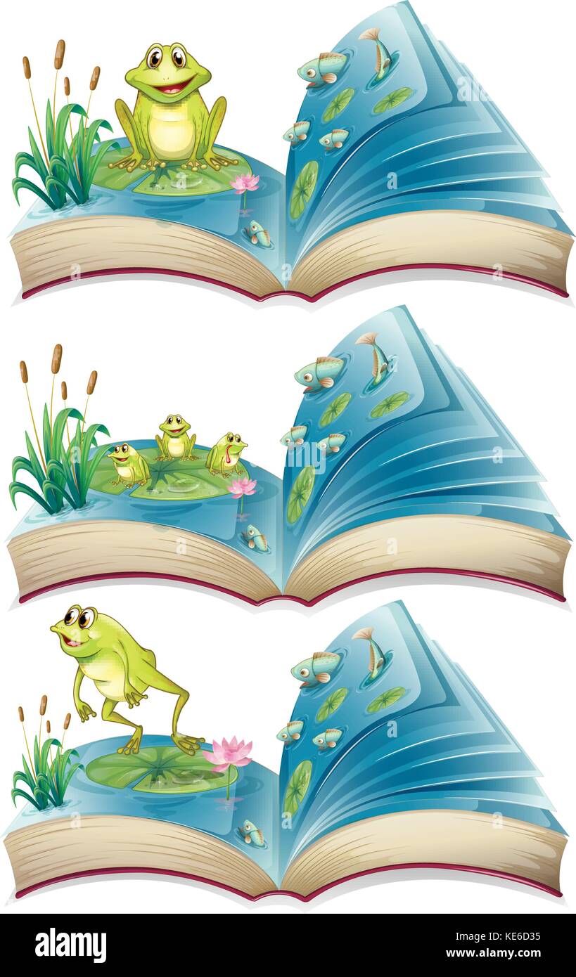 Books of frogs living in the pond illustration Stock Vector