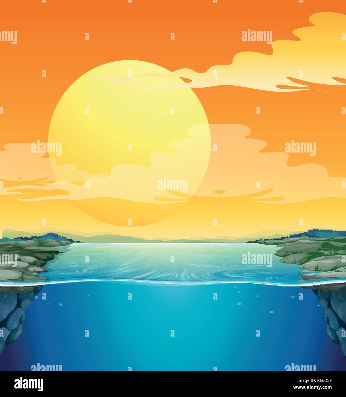 Nature scene with sunset illustration Stock Vector Image & Art - Alamy
