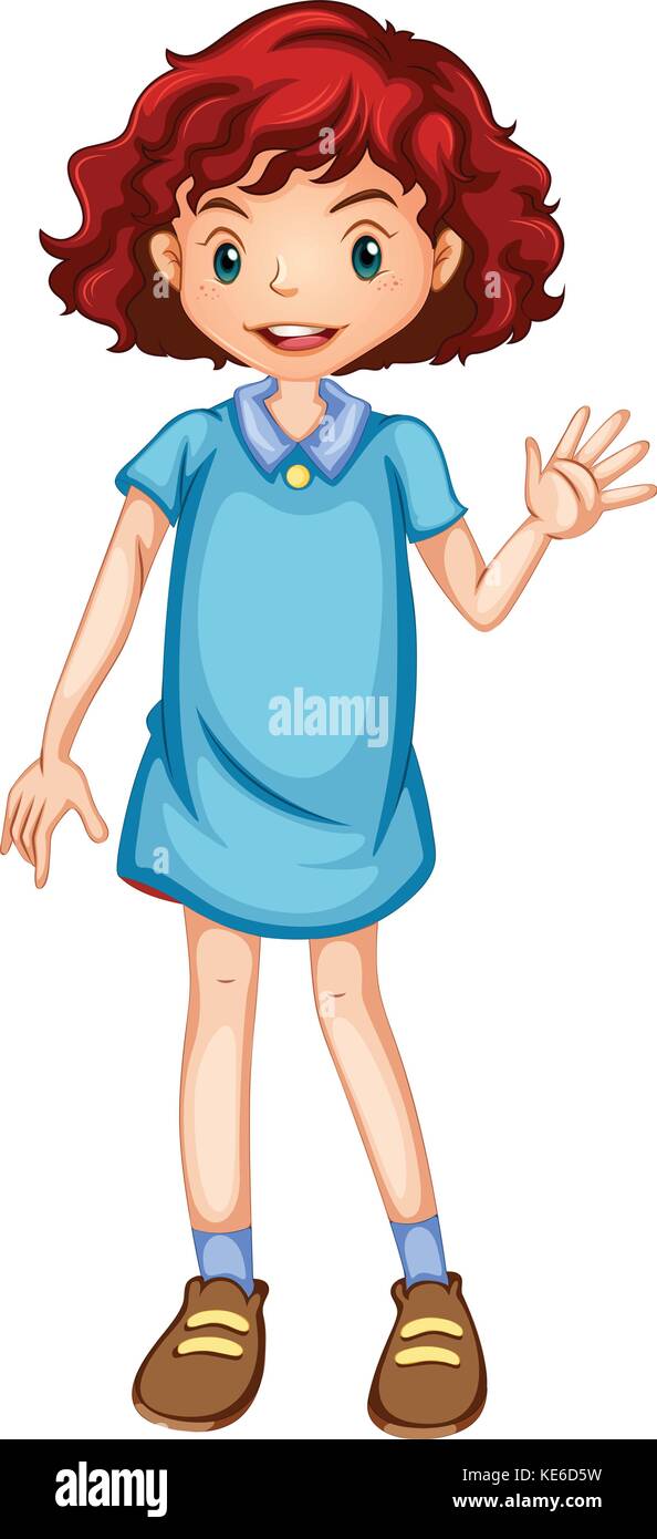 Girl in blue dress greeting illustration Stock Vector Image & Art - Alamy