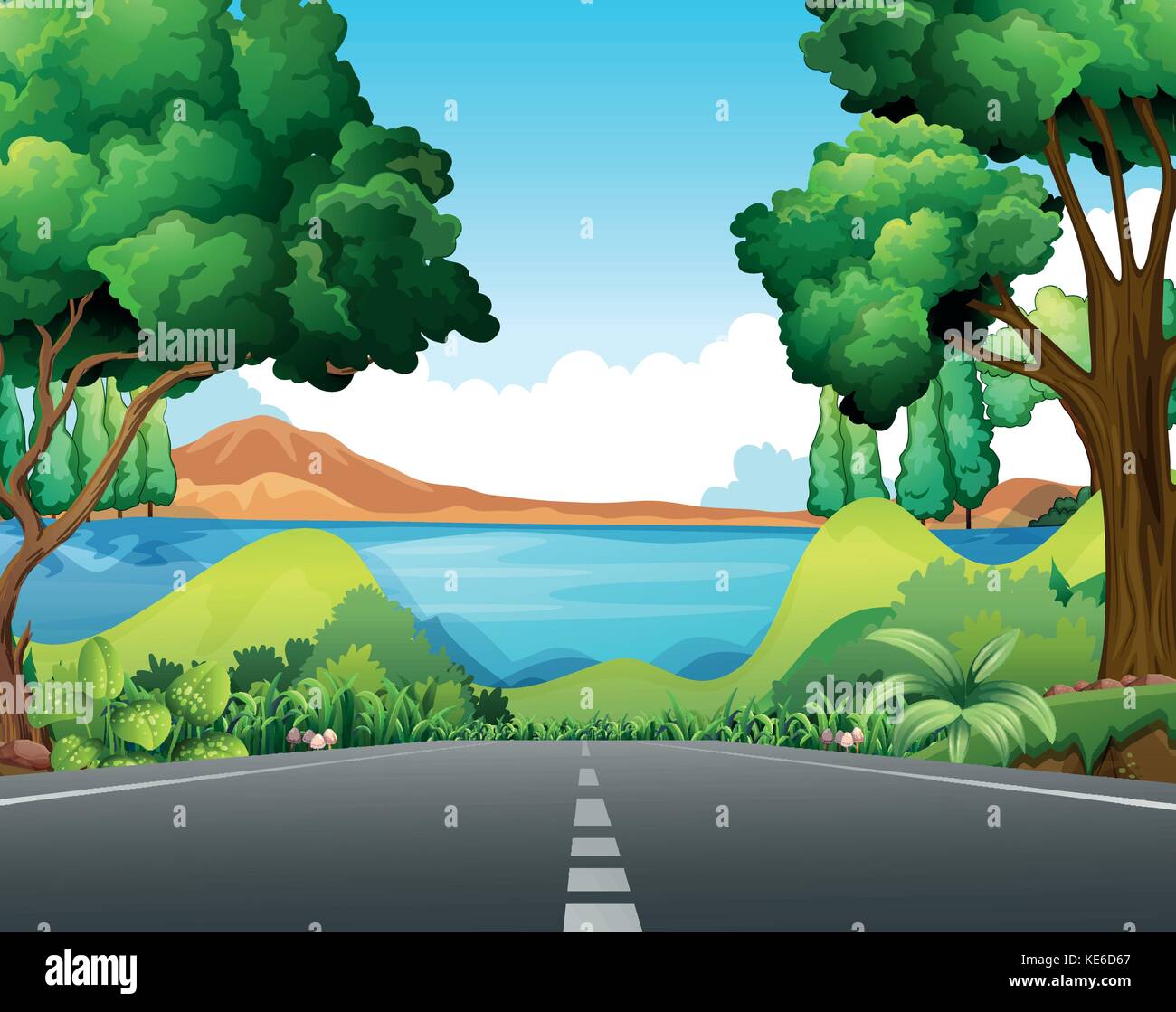 Scene with road to the lake illustration Stock Vector Image & Art - Alamy Scene with road to the lake illustration Stock Vector Image & Art - Alamy