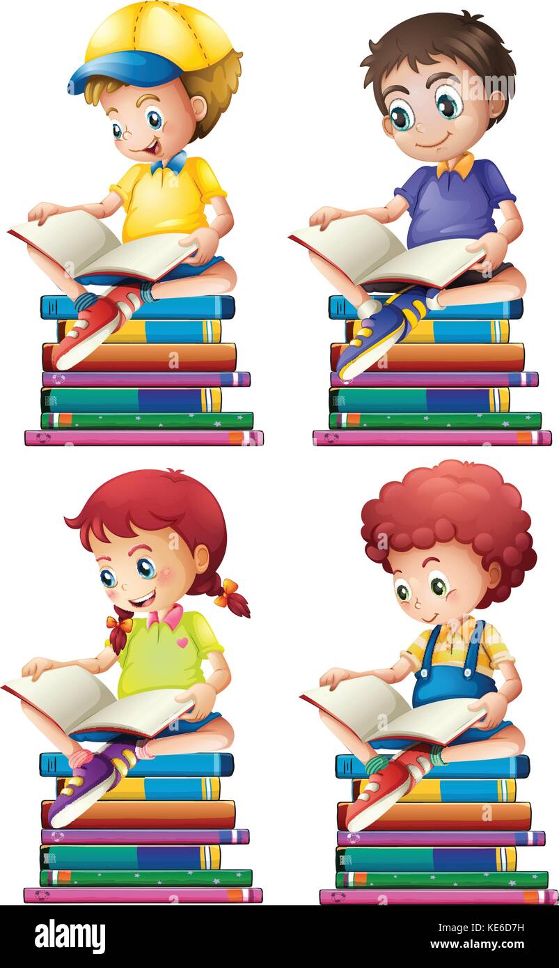 Boy and girl reading books illustration Stock Vector Image & Art - Alamy