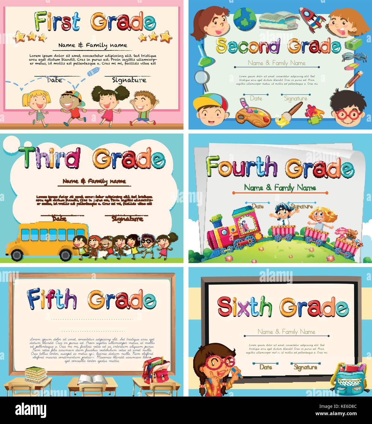 Certificates for children in primary school illustration Stock Vector