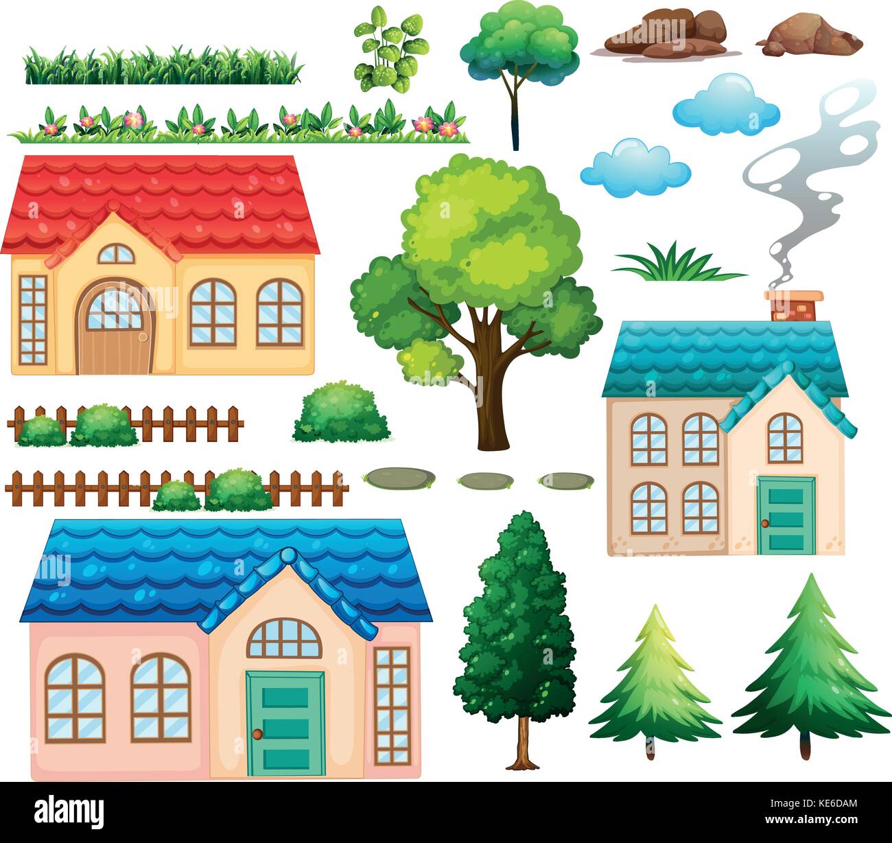 Houses and different plants illustration Stock Vector Image & Art - Alamy