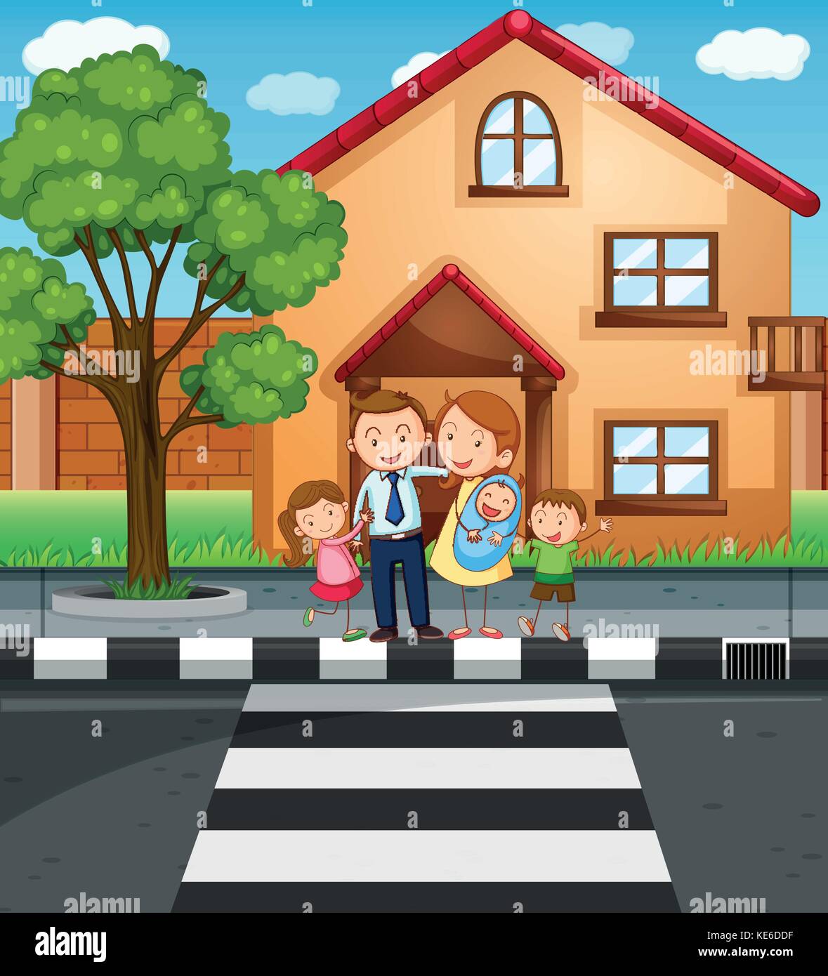 Family members standing in front of the house illustration Stock Vector ...