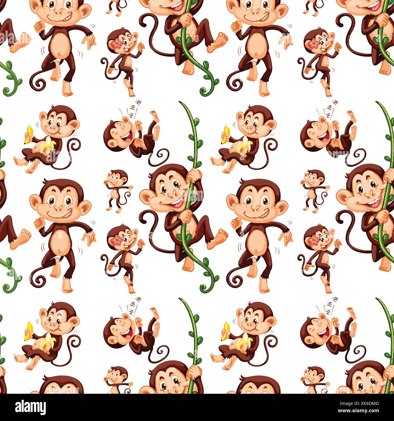 Seamless monkey in different actions illustration Stock Vector Image ...