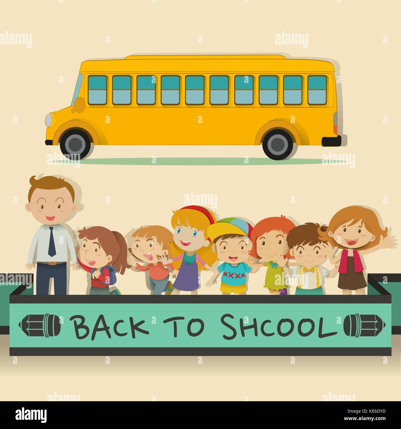 Back to school theme with students and teacher illustration Stock ...