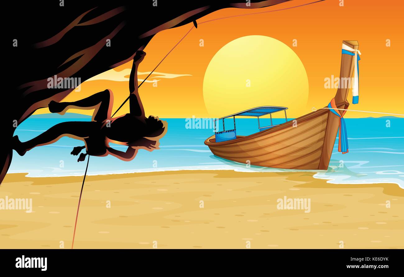 Scene with rock climber and beach illustration Stock Vector Image & Art ...
