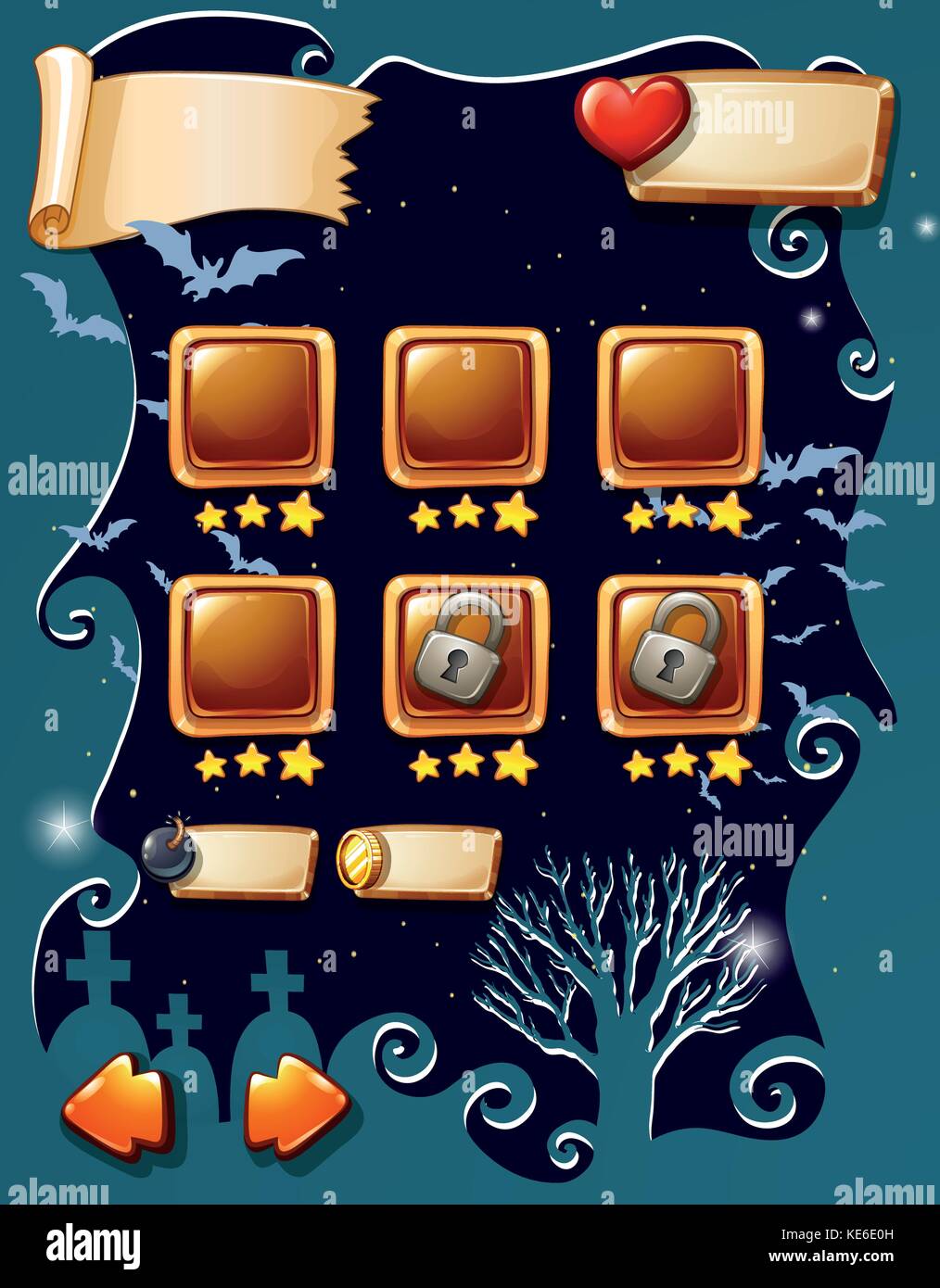 Game template with halloween theme illustration Stock Vector