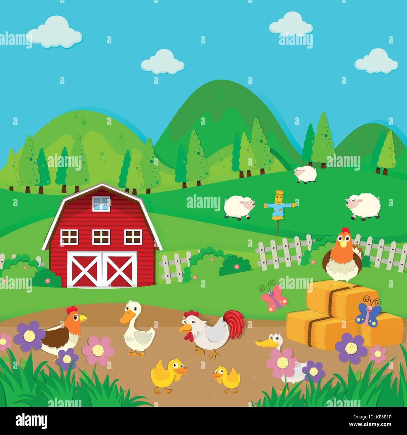 Chickens and ducks on the farm illustration Stock Vector Image & Art ...
