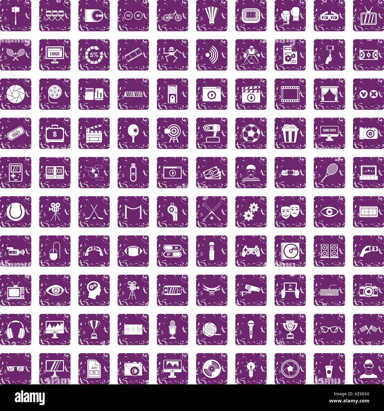 100 video icons set grunge purple Stock Vector Image & Art - Alamy