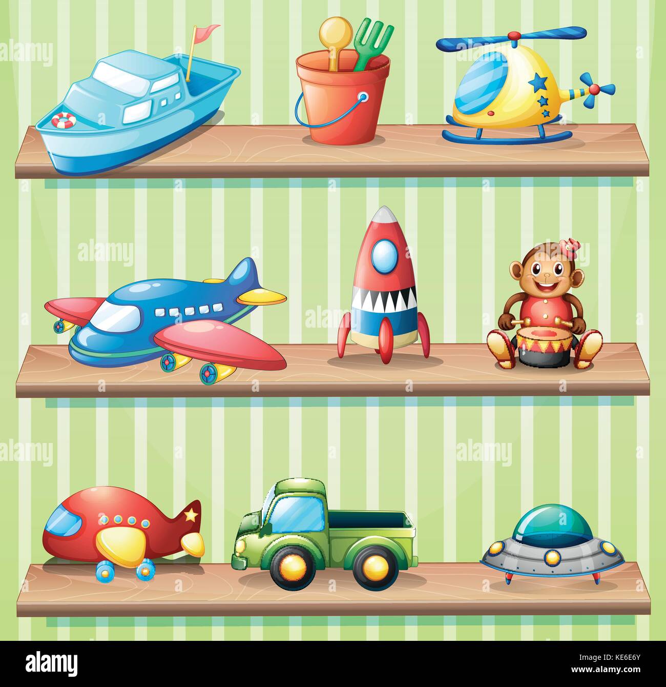 Different toys on shelves illustration Stock Vector Image & Art - Alamy
