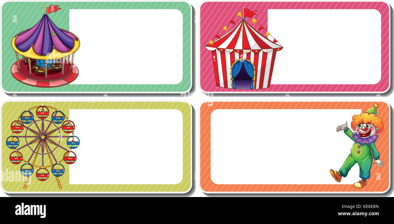 label-design-with-clown-and-circus-tents-illustration-stock-vector-image-art-alamy for Free Printable Circus Name Tags Label design with clown and circus tents illustration Stock Vector Image & Art - Alamy for Free Printable Circus Name Tags