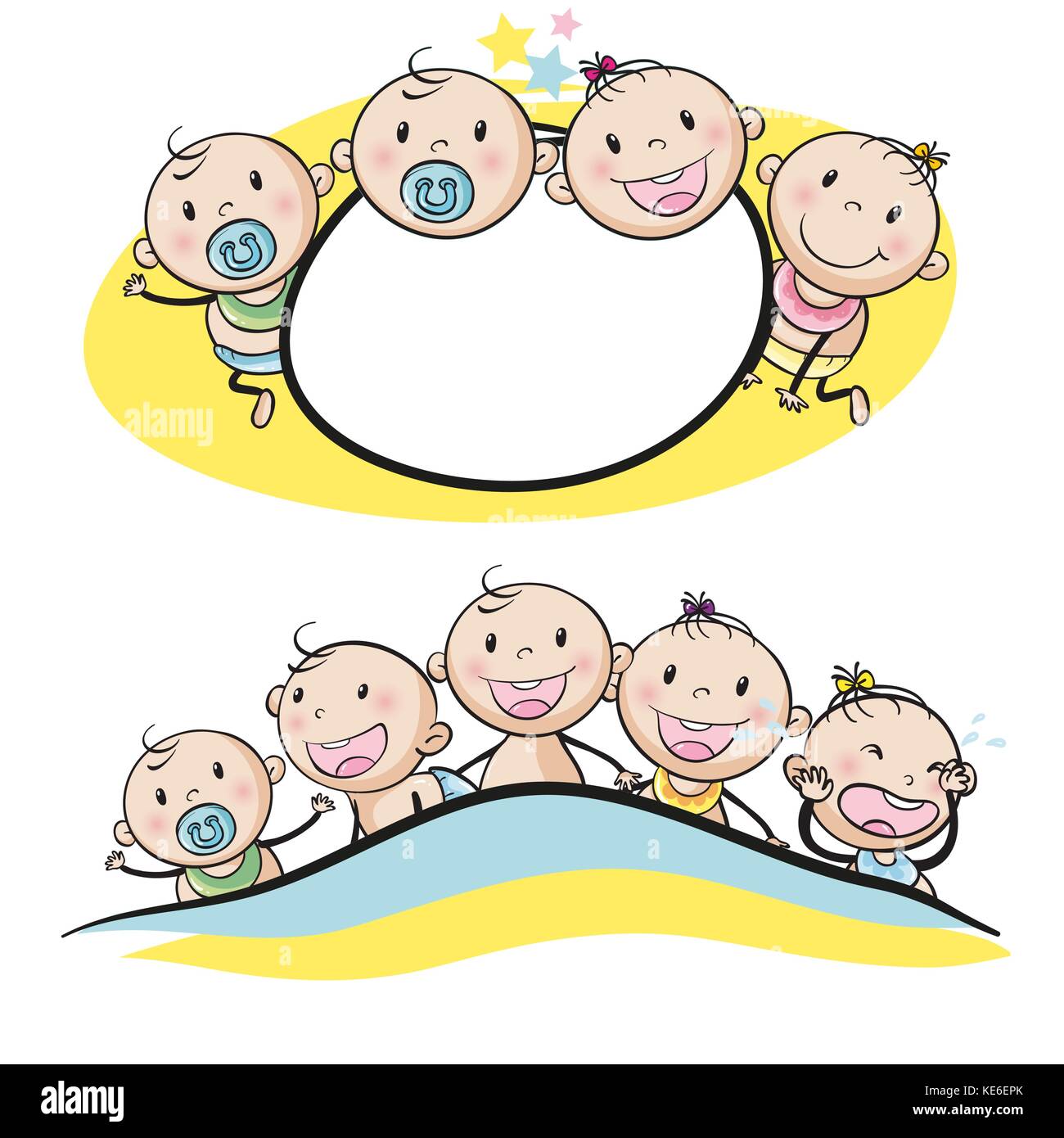 Logo design with babies smiling illustration Stock Vector