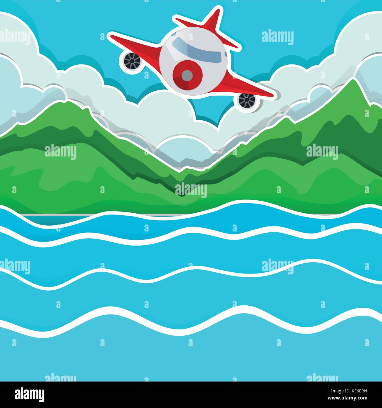 Airplane flying over the lake illustration Stock Vector Image & Art - Alamy