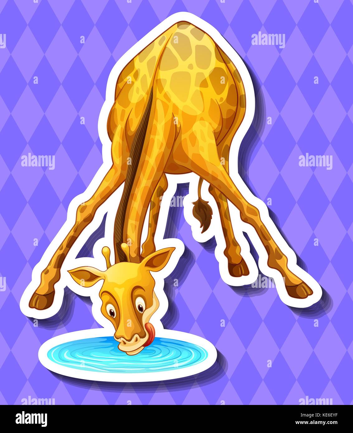 Cute giraffe drinking water from the puddle illustration Stock Vector