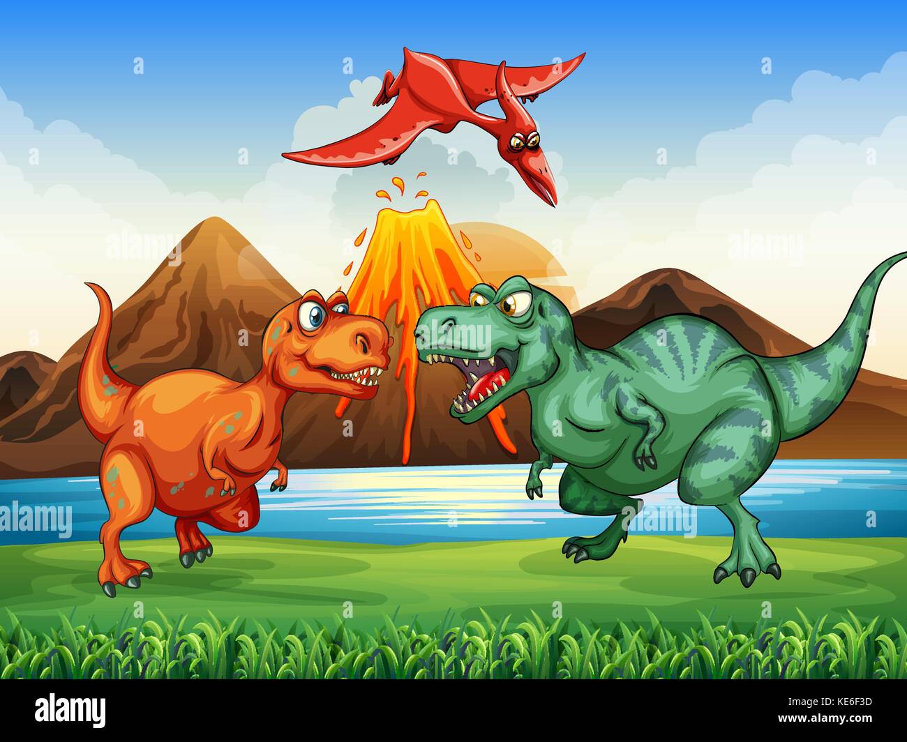 Dinosaurs fighting in the field illustration Stock Vector Image & Art ...