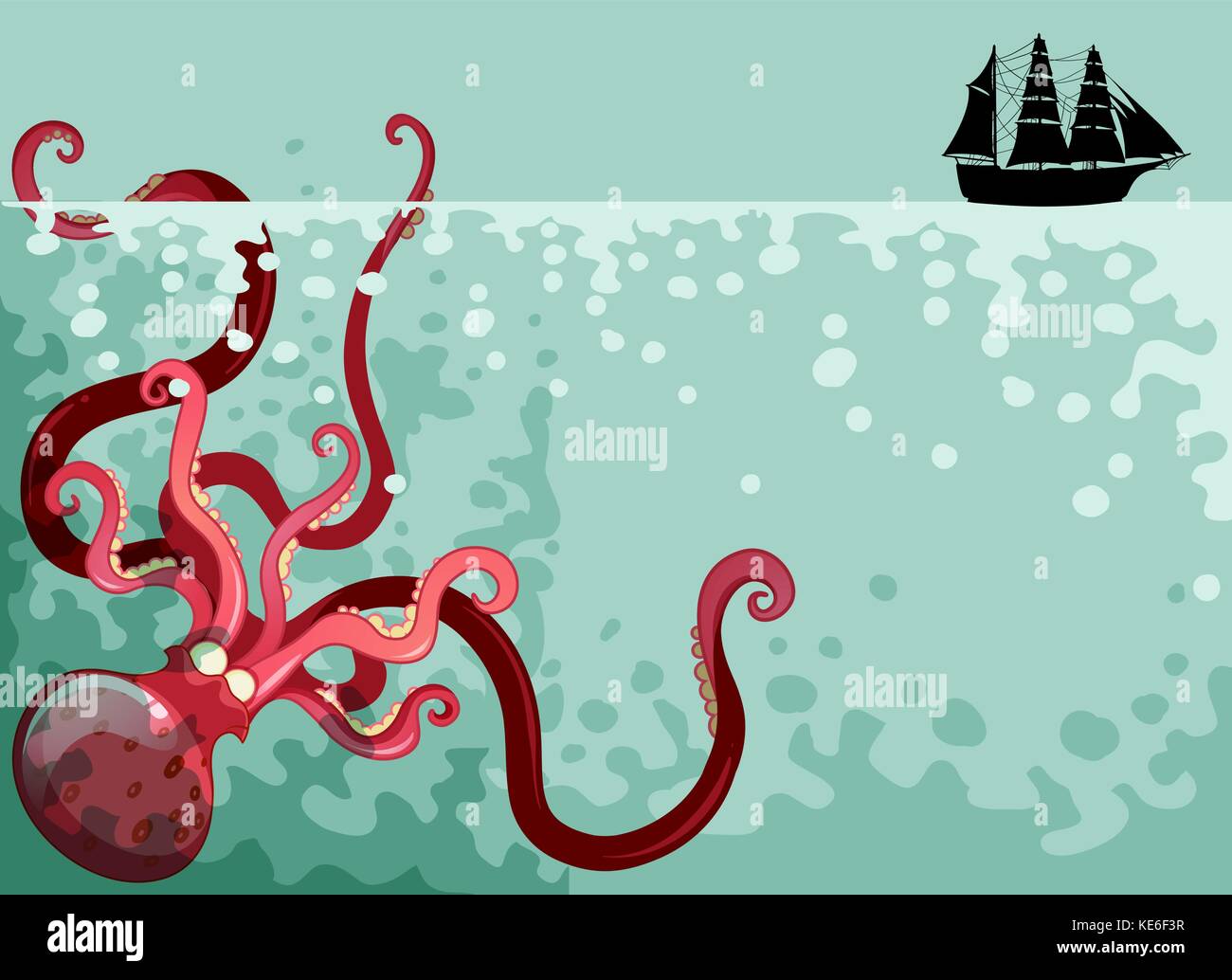 Giant octopus under the ocean illustration Stock Vector