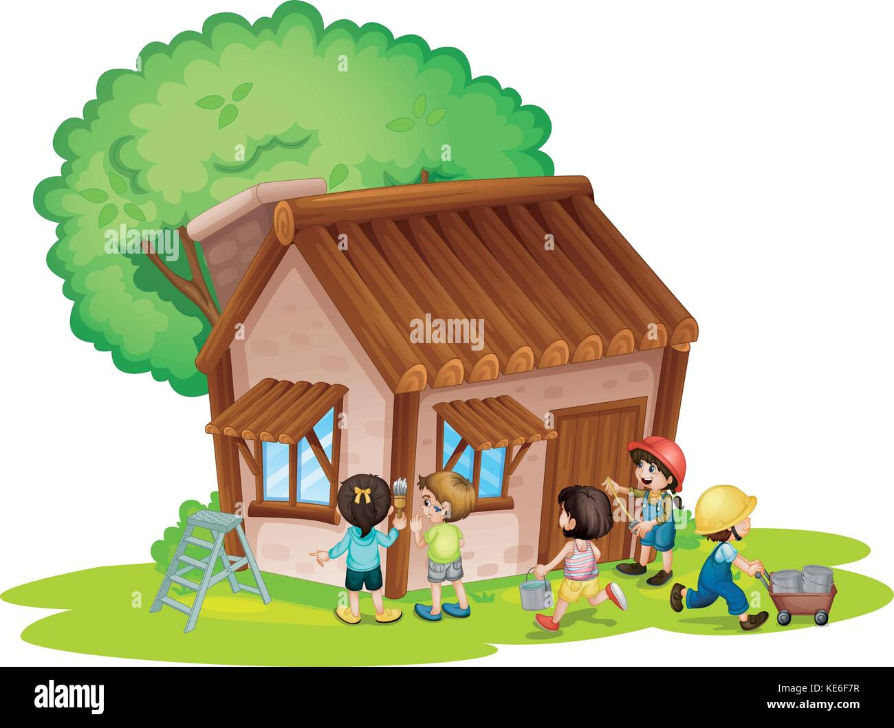 Children painting the house illustration Stock Vector Image & Art - Alamy