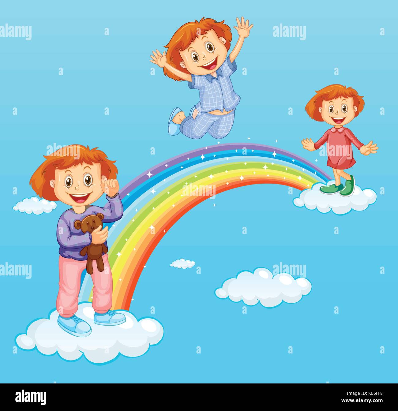 Three girls over the rainbow illustration Stock Vector Image & Art - Alamy