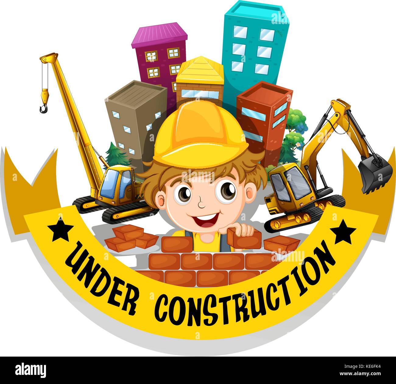 Brick layer and sign under construction illustration Stock Vector Image ...