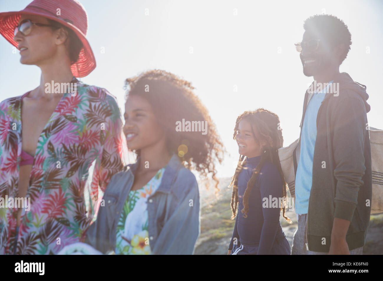Multi-ethnic family on sunny summer beach Stock Photo