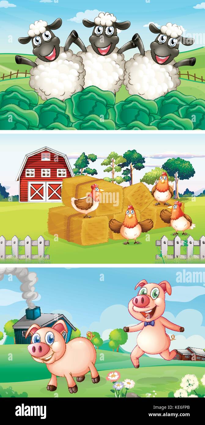 Farm animals living in the farmyard illustration Stock Vector Image ...