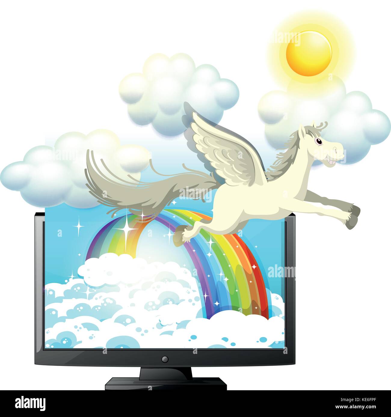 Pegasus flying in the blue sky illustration Stock Vector Image & Art ...