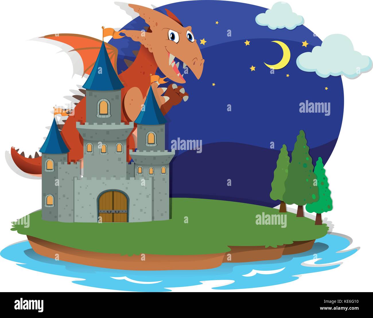 Dragon and castle at night illustration Stock Vector Image & Art - Alamy