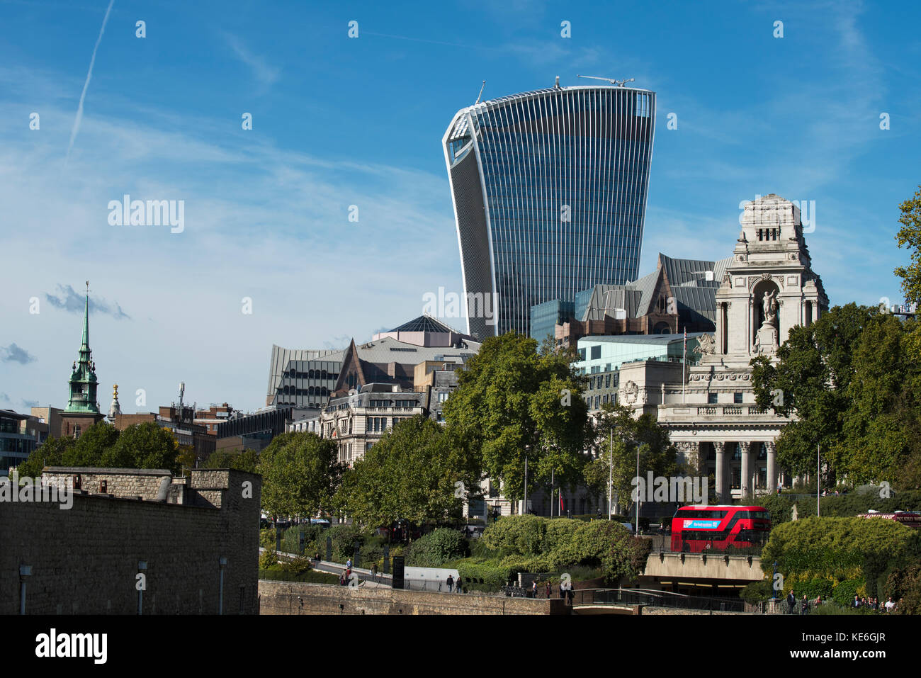 City of London modern buildings contrasting with old buildings photographed from Tower Bridge, London England. Oct 2017 Seen here 20 Fenchurch Street  Stock Photo
